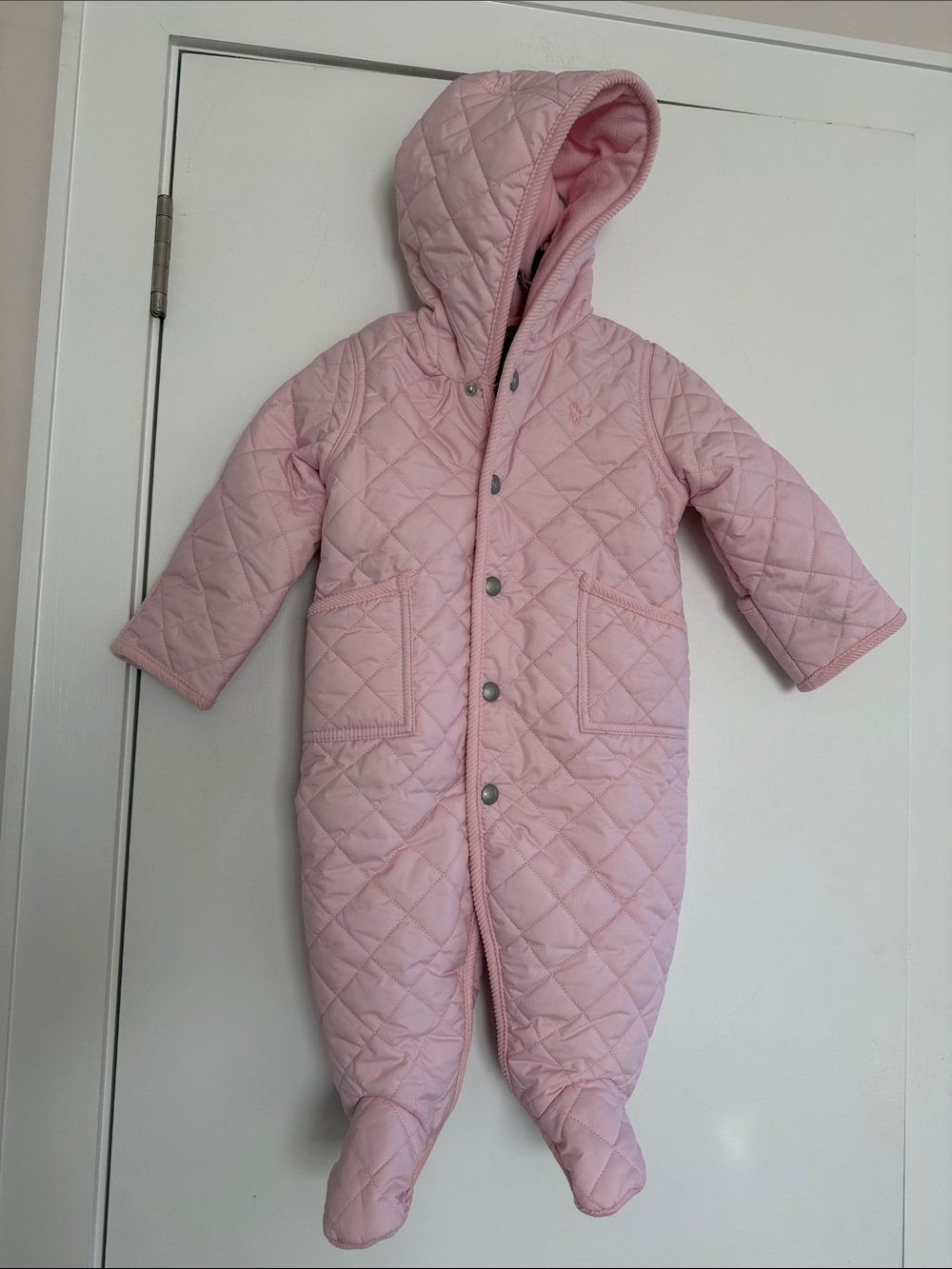 Ralph Lauren Quilted Hooded Baby One-Piece in Light Pink 6 months
